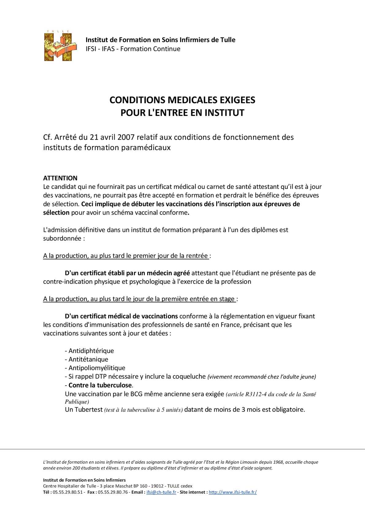 vaccin obligatoire ifsi