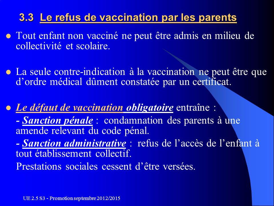 vaccin obligatoire sanction