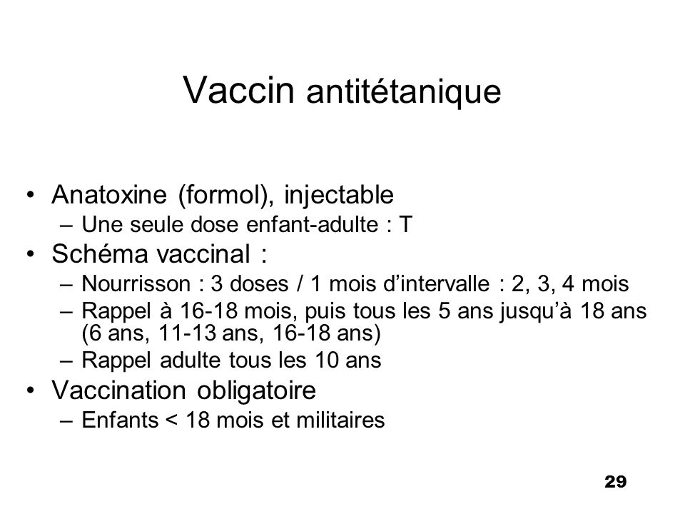 vaccin obligatoire tous les 5 ans