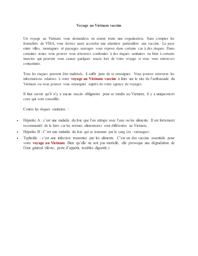 vaccin obligatoire vietnam