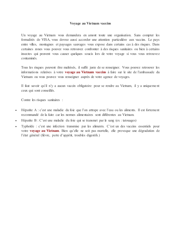 vaccin obligatoire vietnam