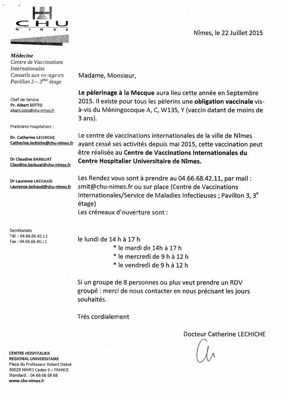 vaccin pour la mecque