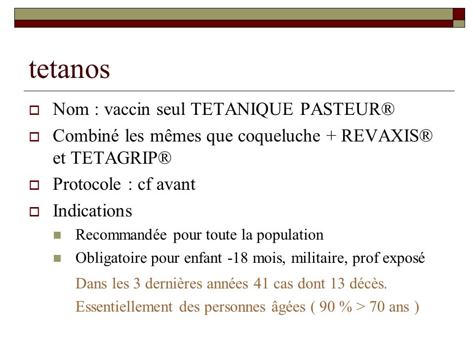 vaccin tetanos nom